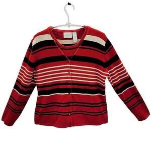 Liz Claiborne‎ Striped 2 Piece Preppy Button Up Twin Set Cardigan Tank Sweater
